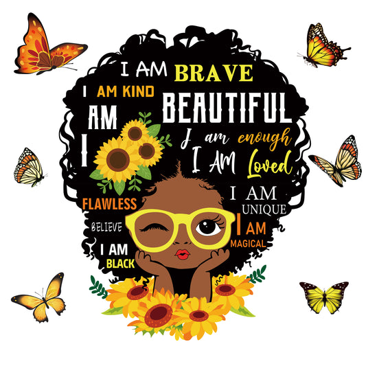 W1cwey 10pcs Black Girl Magic Inspirational Quote Wall Art Decor I’m Beautiful I’m Brave with Butterfly Decal Stickers African American Motivational Saying Stickers for Baby Toddler Bedroom Playroom