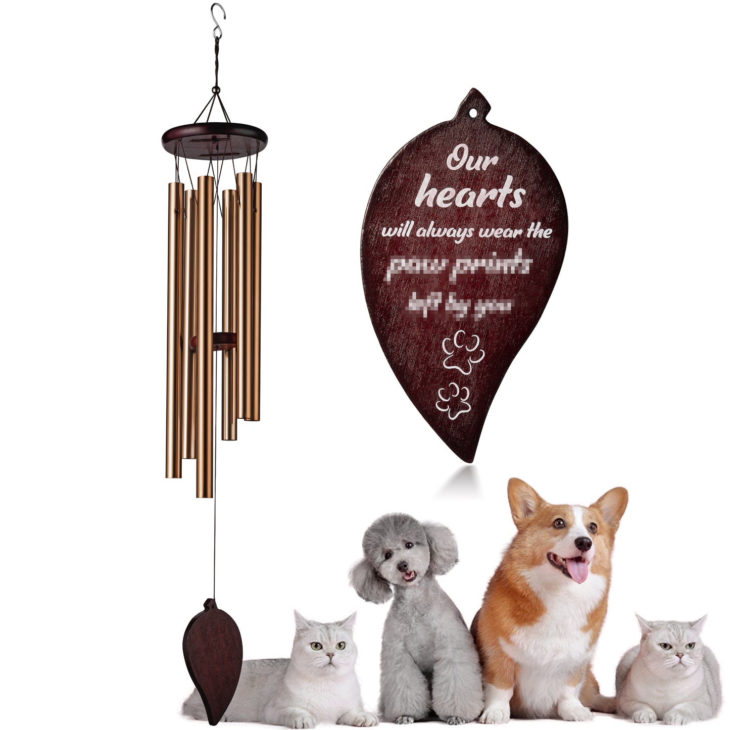 W1cwey Pet Memorial Wind Chime Sympathy Gift for Pet Owner to Remember Loss of Pets 6 Tubes Pet Remembrance Wind Chimes with Paw Print for Outdoor Garden Yard Deep Tone Chimes Decor