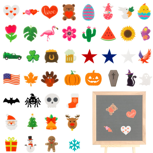 W1cwey 44pcs Seasonal Icons for Felt Letter Board Cute Message Board Decorations Seasonal Decor for Changeable Letter Board Holiday Accessories Icons for Valentine's Day (Board Not Included)