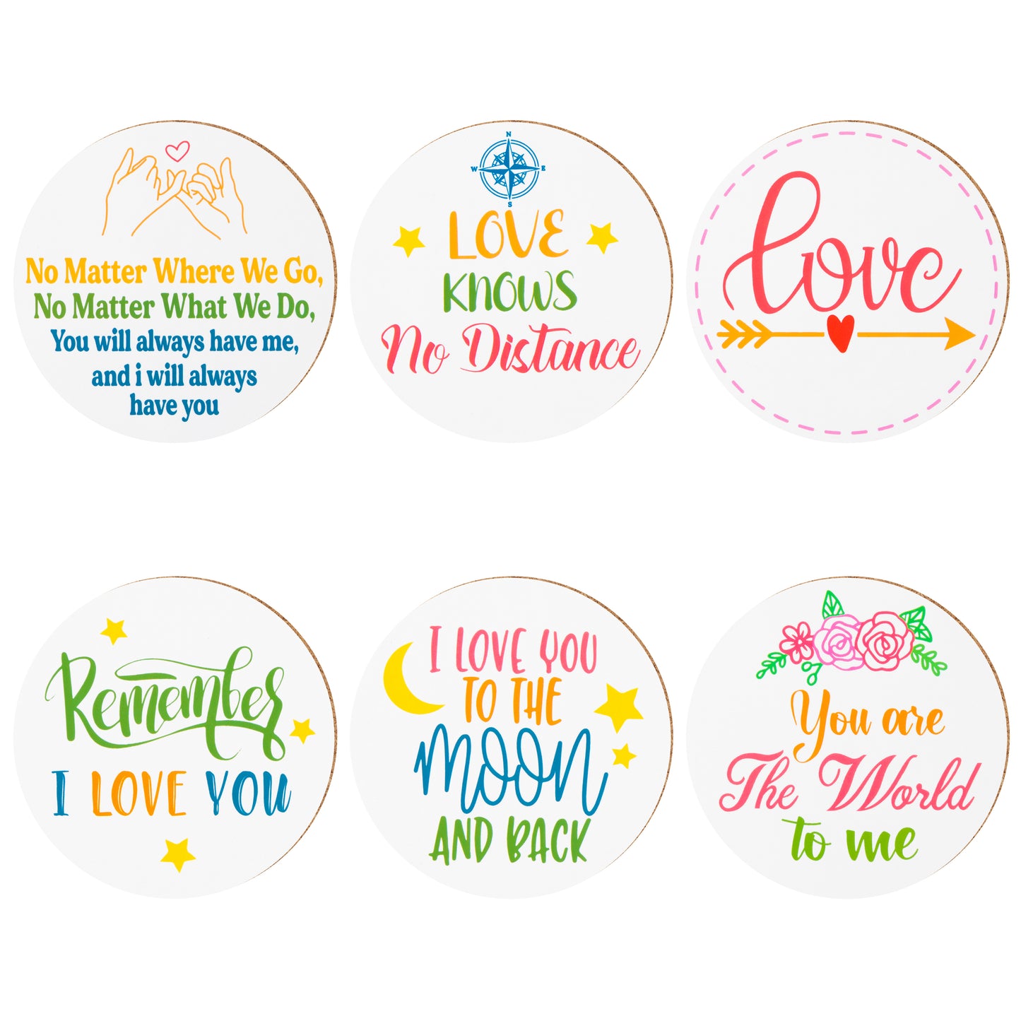 W1cwey 6pcs I Love You Coaster Set Cute Absorbent Coasters with Fiber Cork Base Design with 6 Different Love Theme Inspirational Quotes Cup Mat Gift for Parents Couple’s Birthday Thanksgiving