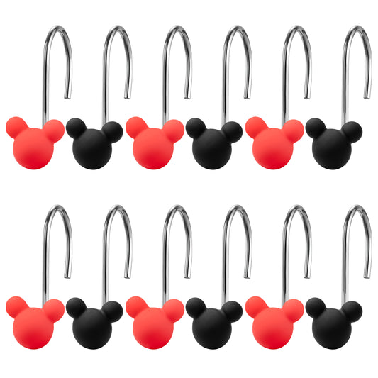 W1cwey 12pcs Black and Red Mouse Shower Curtain Hooks Rustproof Metal Curtain Hangers Glide Shower Rings for Shower Curtain Cartoon Theme Stainless Steel Rings for Kids Bathroom Decor