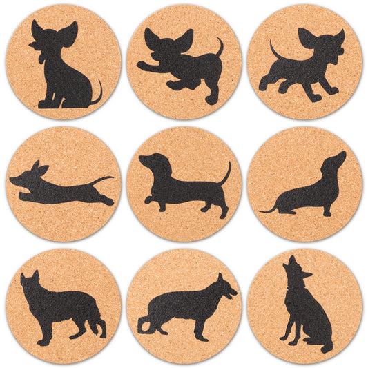 W1cwey Dog Lovers Cork Drink Coasters Set Cute Absorbent Coasters with Fiber Cork Base Cup Mat Design with Chihuahua German Shepherd Dachshund Great Gift for Dog Owner Puppy Lovers