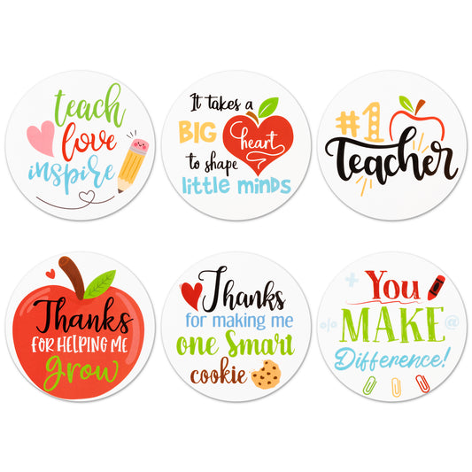 W1cwey 6pcs Teacher Appreciation Theme Coasters Set Cute Absorbent Coasters with Fiber Cork Base Thank You Teacher Cup Mat Gifts for Back to School Graduation Teacher Appreciation Decor