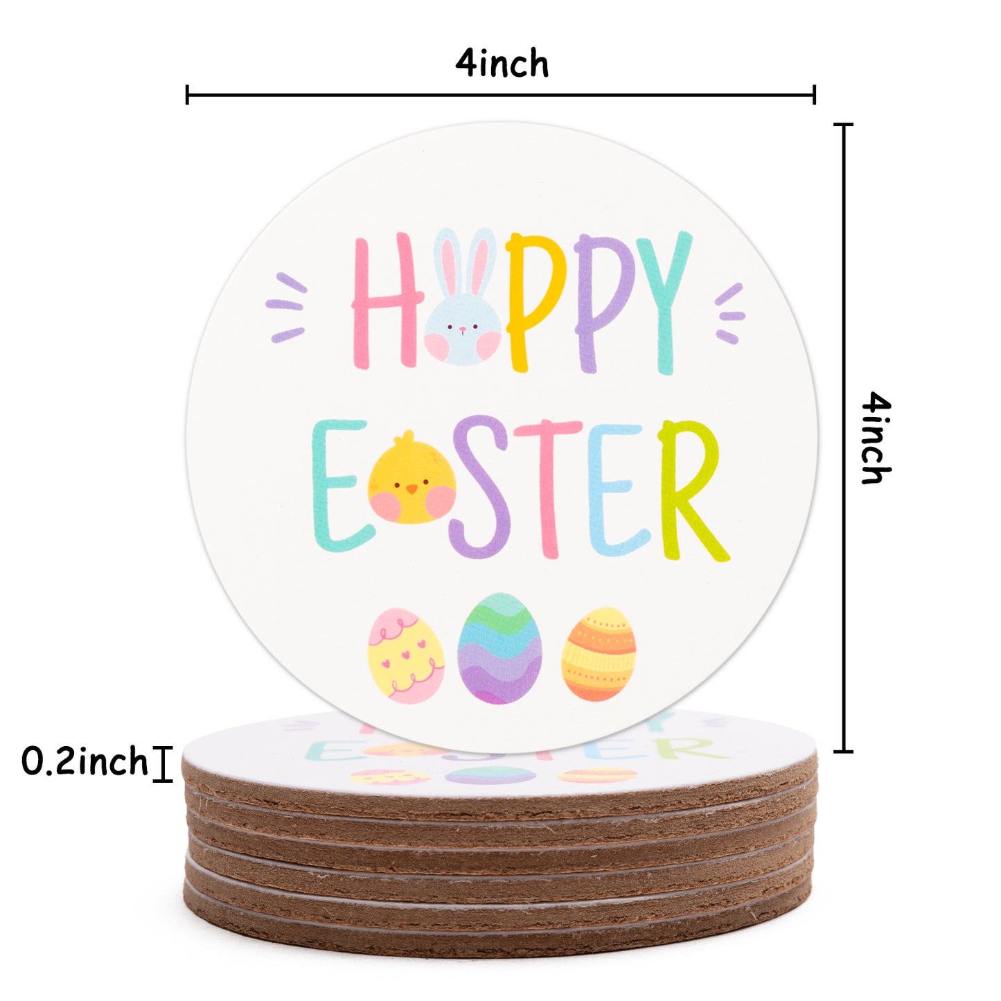 W1cwey 6pcs Easter Theme Coasters Set Cartoon Easter Bunny Cup Mat Gifts Happy Easter Cute Absorbent Coasters with Fiber Cork Base for Drink Coffee Mug Kitchen Room Bar Easter Decor