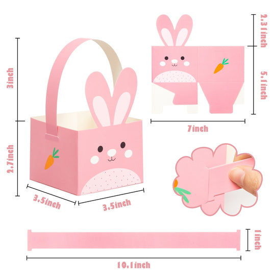 W1cwey 24pcs Easter Treat Boxes 6 Design Colorful Rabbit Egg Shape Gifts Box Candy Cookie Goodie Holder Easter Egg Container with Handle for Kids School Easter Day Party Favor Decoration