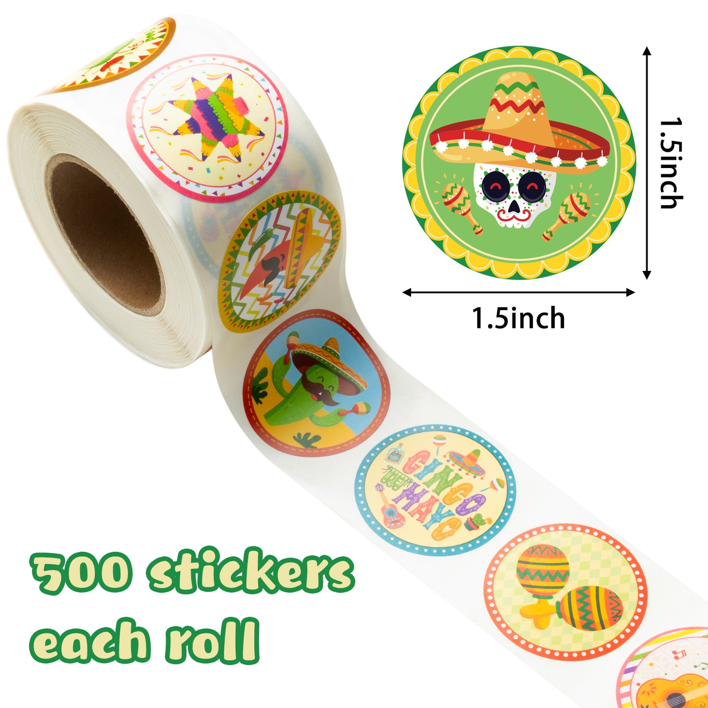 W1cwey 1000pcs Fiesta México Sticker Rolls(2 Rolls), 1.5*1.5 Inch 16 Design Cartoon Mexican Food Cinco De Mayo Dia De Muertos Stickers Self-Adhesive Decals Decorative Stickers for Mexican Theme Party