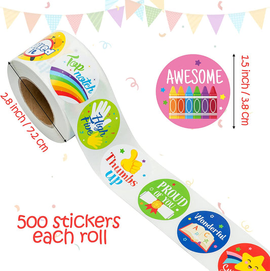 W1cwey 1000pcs Back to School Sticker Rolls (2 Rolls), 1.5 Inch 16 Design Cartoon First Day of School Teacher Reward Motivational Encouragement Stickers for Kids Kindergarten School Party Decoration