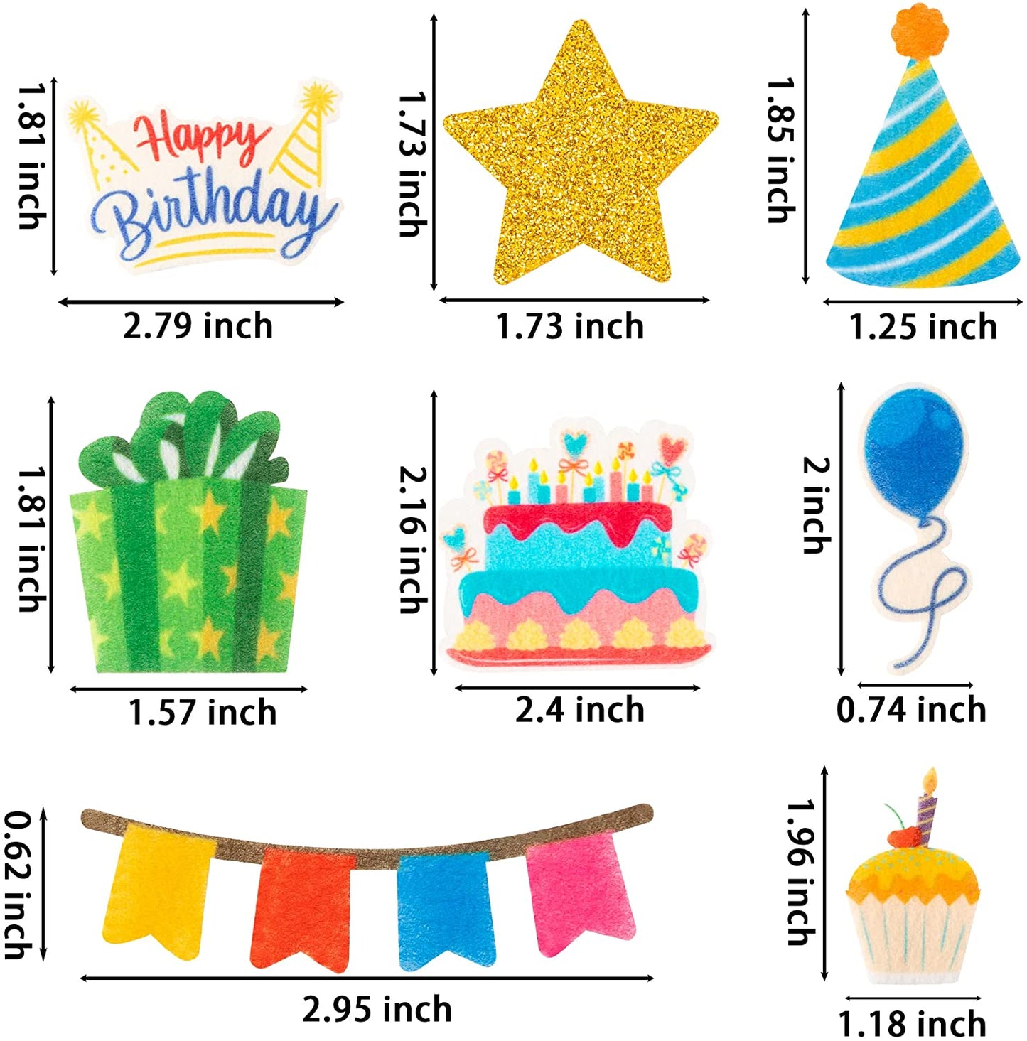 W1cwey 46pcs Birthday Theme Icons for Felt Letter Board Cute Message Board Decorations Celebration Decor for Changeable Letter Board Birthday Accessories Icons for Happy birthday Party (Board Not Included)