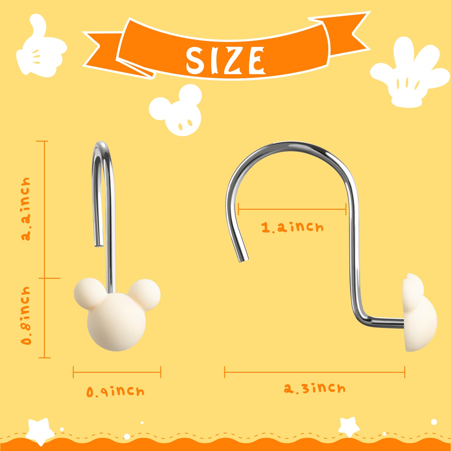 W1cwey 12pcs Black and White Mouse Shower Curtain Hooks Rustproof Metal Curtain Hangers Glide Shower Rings for Shower Curtain Cartoon Theme Stainless Steel Curtain Hook Rings for Kids Bathroom Decor