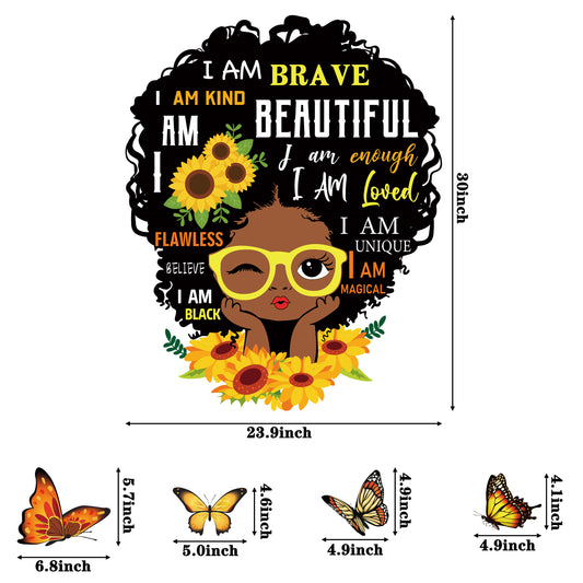 W1cwey 10pcs Black Girl Magic Inspirational Quote Wall Art Decor I’m Beautiful I’m Brave with Butterfly Decal Stickers African American Motivational Saying Stickers for Baby Toddler Bedroom Playroom