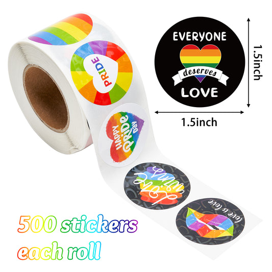 W1cwey 1000pcs Gay Pride Sticker Rolls with Holographic Effect(2 Rolls), 1.5 Inch 16 Design Rainbow Theme Happy Pride Day Stickers Self-Adhesive Decals Decorative Stickers for LGBT Party Supplies