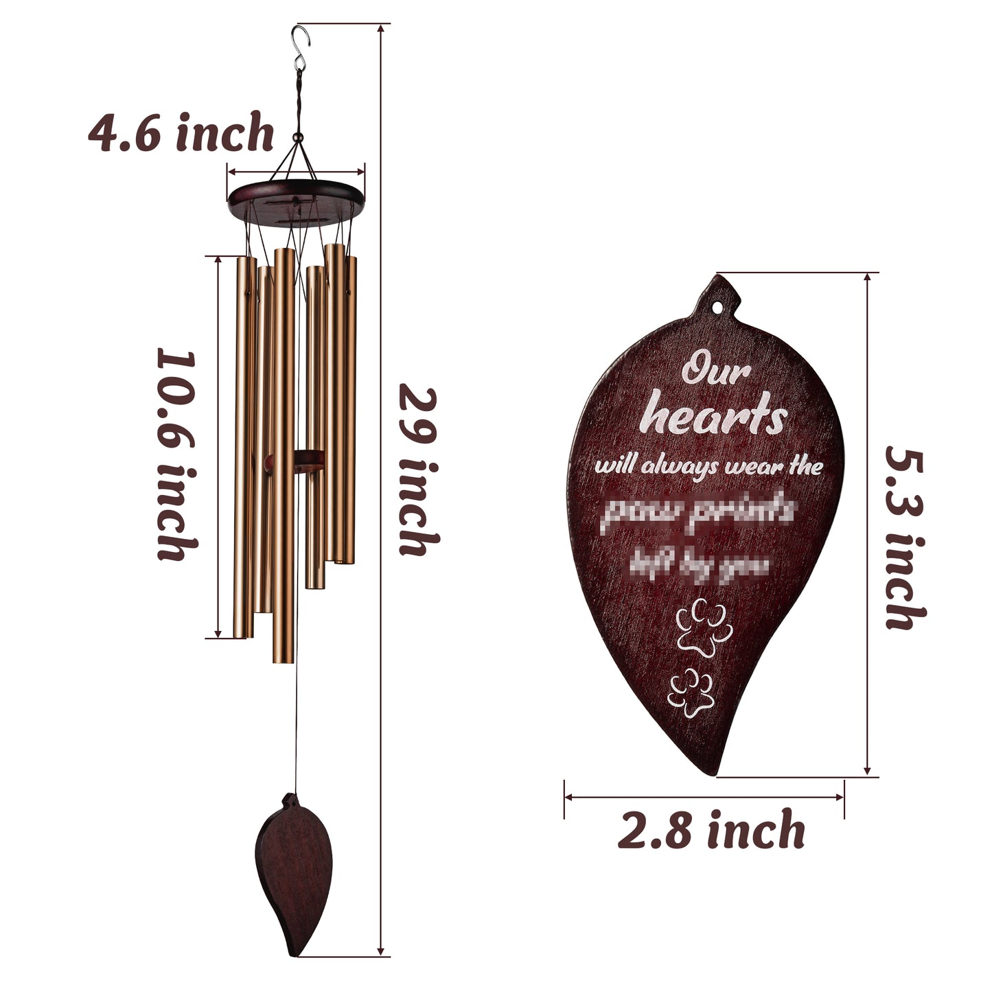 W1cwey Pet Memorial Wind Chime Sympathy Gift for Pet Owner to Remember Loss of Pets 6 Tubes Pet Remembrance Wind Chimes with Paw Print for Outdoor Garden Yard Deep Tone Chimes Decor