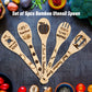 W1cwey 5pcs Bamboo Utensil Set Teacher Appreciation Week Gifts Natural Carve Burned Engraved Wooden Non-Stick Kitchen Cooking Supplies Gadgets House Warming Presents Idea Gift for Teacher