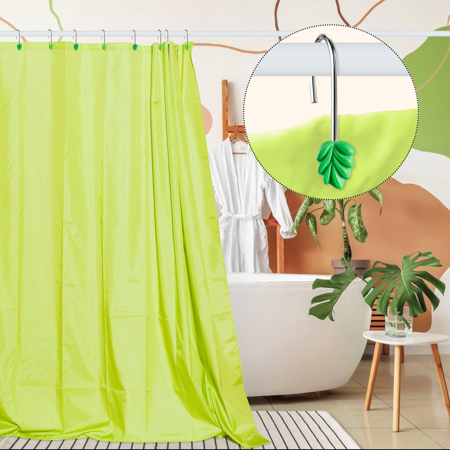 W1cwey 12pcs Plant Leaves Decorative Shower Curtain Hooks Rustproof Metal Curtain Hangers Glide Shower Rings for Shower Curtain Dark Light Green Stainless Steel Rings for Bathroom Decor