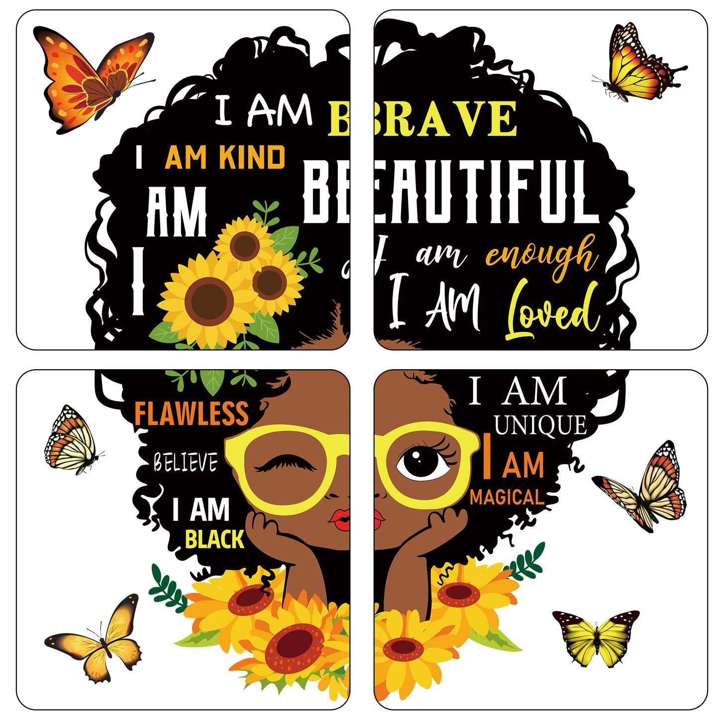 W1cwey 10pcs Black Girl Magic Inspirational Quote Wall Art Decor I’m Beautiful I’m Brave with Butterfly Decal Stickers African American Motivational Saying Stickers for Baby Toddler Bedroom Playroom