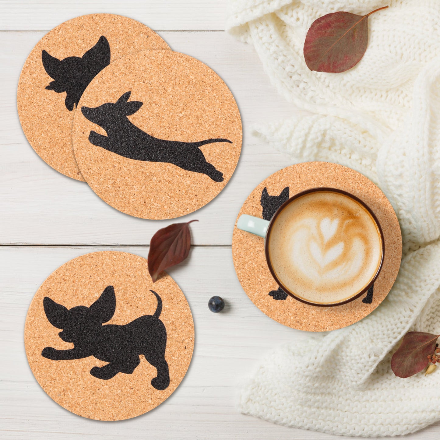 W1cwey Dog Lovers Cork Drink Coasters Set Cute Absorbent Coasters with Fiber Cork Base Cup Mat Design with Chihuahua German Shepherd Dachshund Great Gift for Dog Owner Puppy Lovers